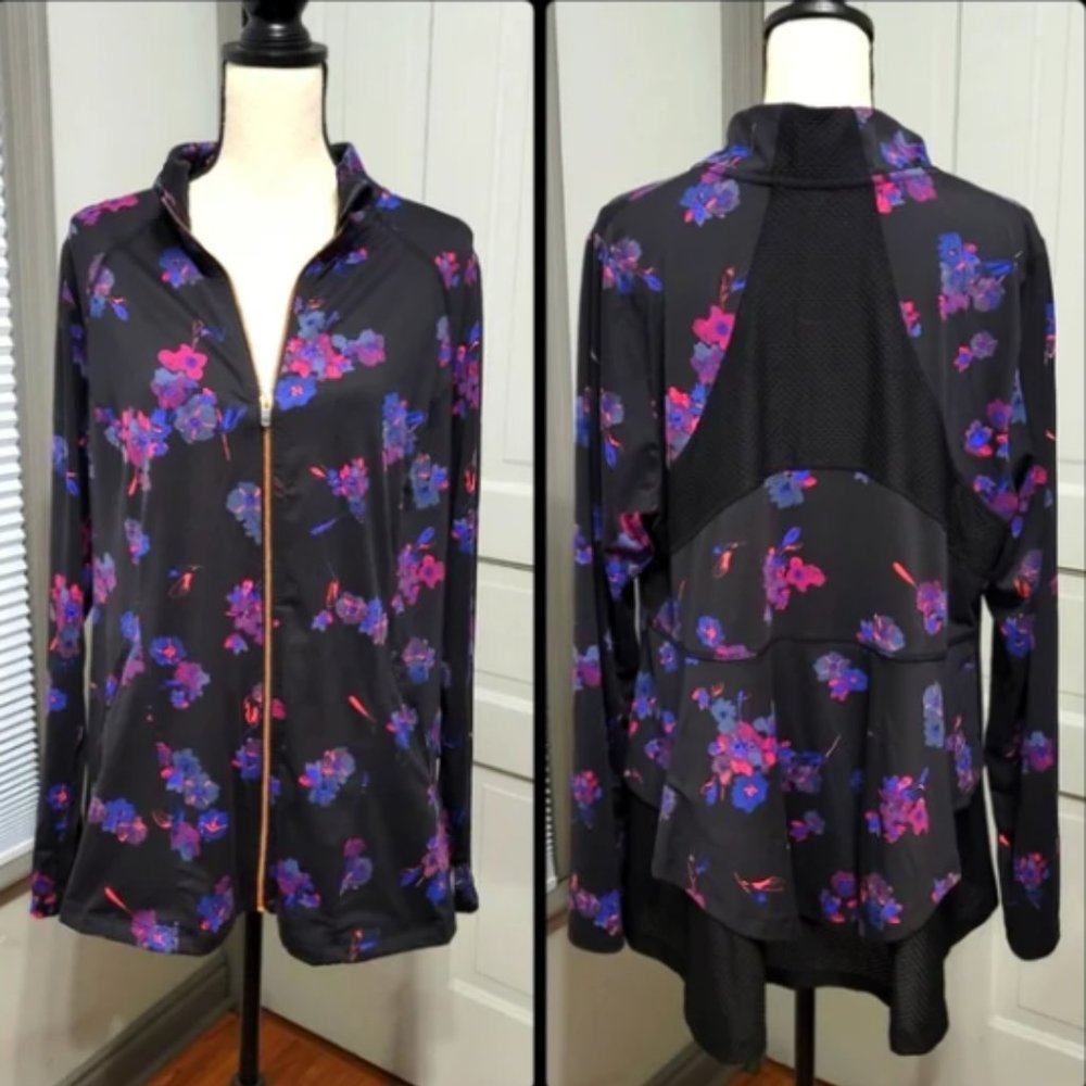 Lane Bryant Livi active peplum black floral athletic jacket size 22/24